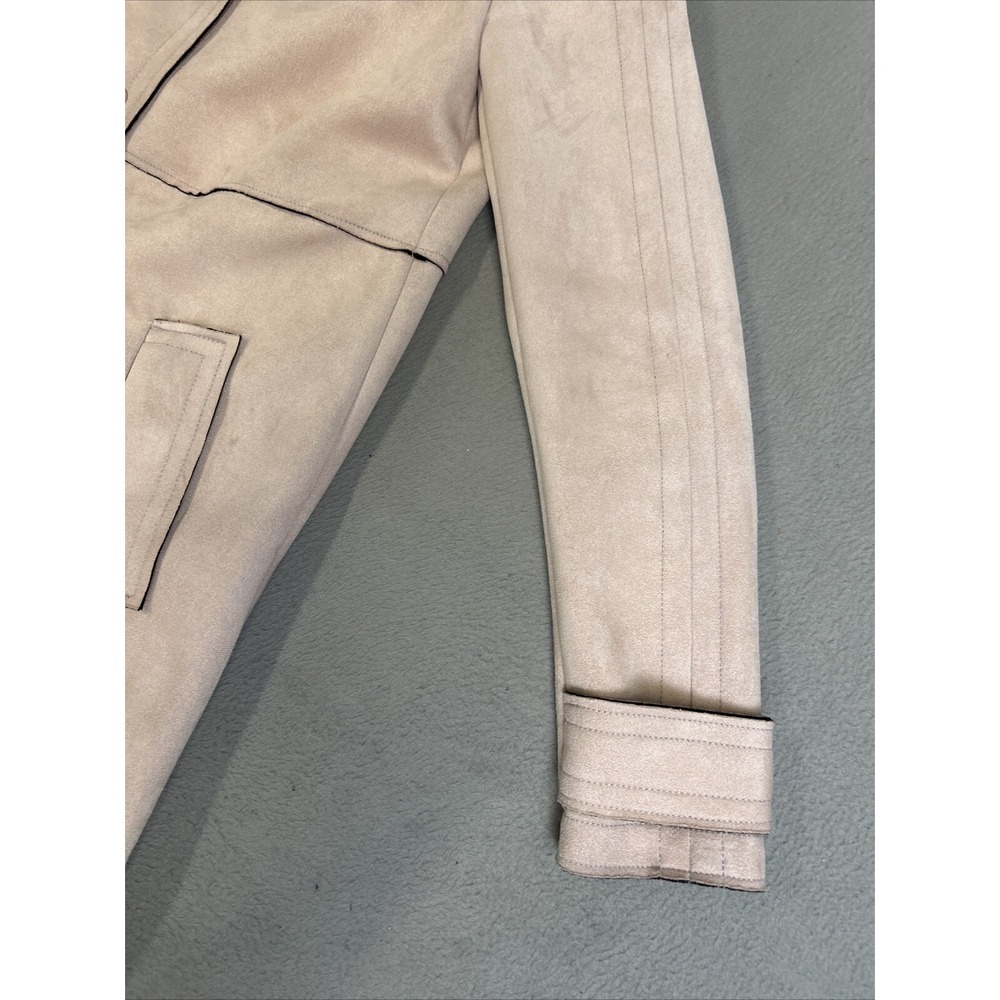 Zara Basics Womens Outerwear Pale Pink Faux Suede Jacket Size Small Pea Coat - Picture 6 of 16